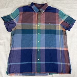 American Eagle Mens XL Multicolor Plaid Short Sleeve Button Down Shirt Cotton